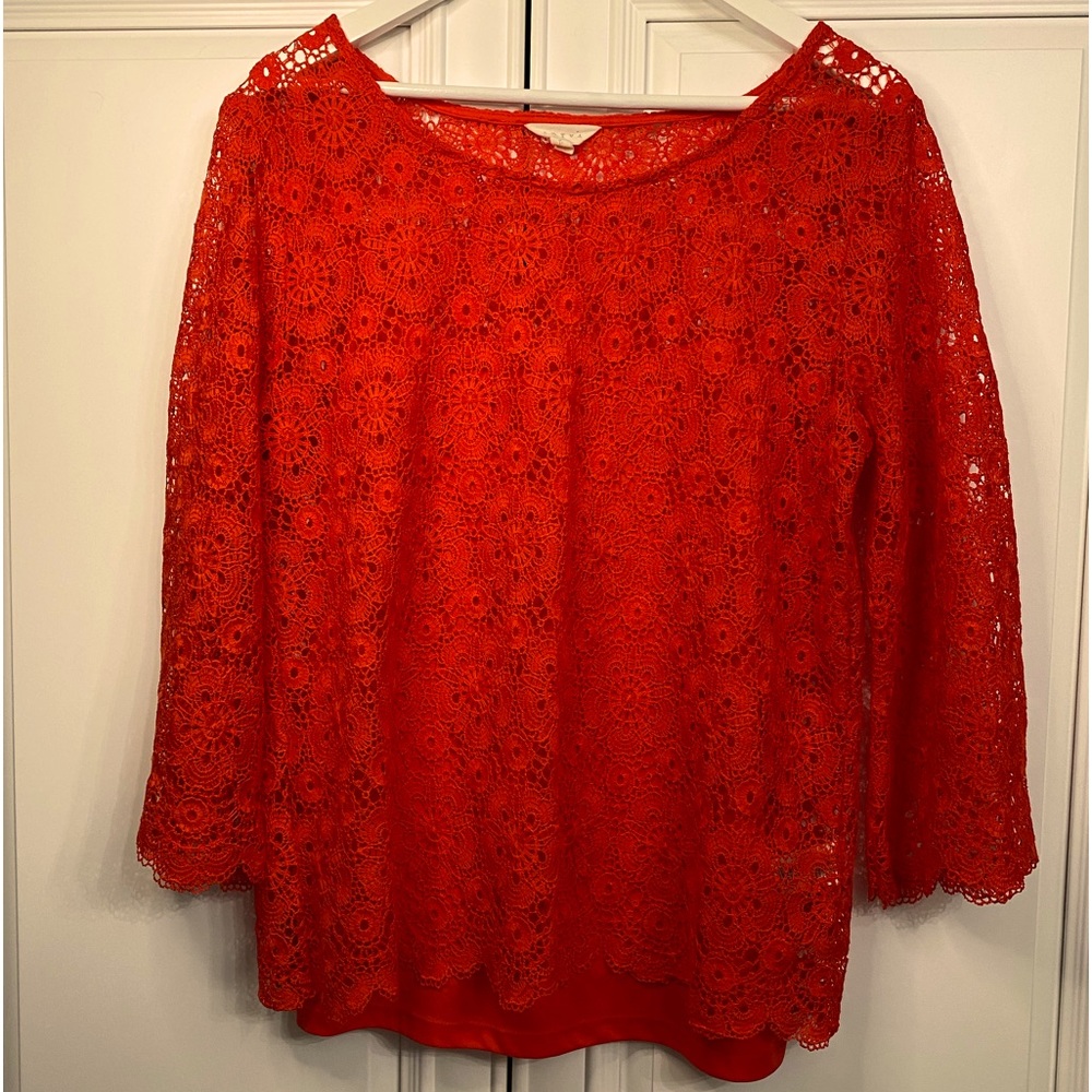 Adiva Women’s Large Red Crochet Style Red Under Camisole Scoop Neck Blouse/Top